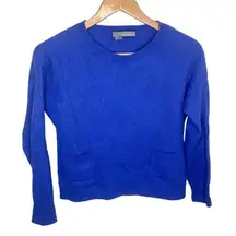 360‎ Cashmere Cobalt Blue Sweater Crewneck Pocket Front S Small Luxury