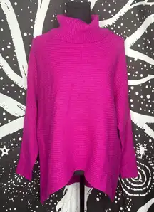 Cyrus Knits Poncho Style Turtleneck Sweater Fuchsia XS High Low Ribbed Womens