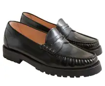 J.Crew Rowan Penny Loafers Shoes Slip On Chunky Heeled Career Leather Black 10