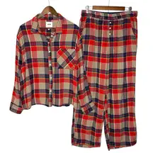 Aerie Flannel Skater Red Plaid Pajama PJ Matching Set‎ Sleep M Pant L Shirt Cozy