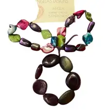 NWT Angela’s Designs 3 stretchy bracelets purple pink green beads & shells
