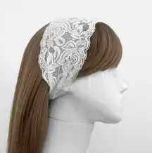 White Lace Floral Headband – Head Bands for Women, Hair Accessories, Boho, Head Covering, Hair Band, Bandana, Elastic Back, Hippie, Bridal