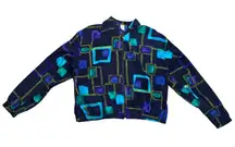 Vintage Kensington Square Geometric Print Full Zip‎ Jacket Women XL Retro