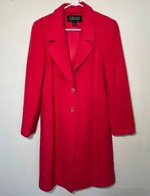 Linda Allard Ellen Tracy Cherry Red Wool Cashmere Two Button Long Pea Coat Sz 6