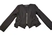 River Island black belt gold zipper detail moto light Jersey jacket blazer 14