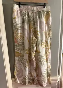 Tahari Linen Wide Leg Pants with Leaf Print