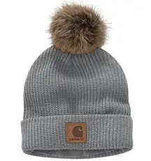 Carhartt  grey faux fur pom pom beanie