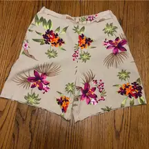 White Stag Size Small Floral 100% Rayon Tan Pink Floral Hawaiian Festive Shorts