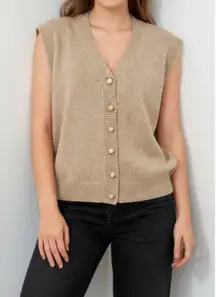 REFORMATION Jacqui Cashmere Sweater Vest, Oatmeal, Large
