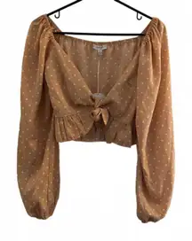 New Cloud Ten Blouse Medium Burnt Peach White Cropped Polka Dot Peplum