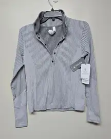 Athleta Flurry‎ Seamless Henley Top Gray Ribbed Striped Sz S Outdoors Gorpcore