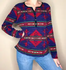 Vintage  Denim Purple Tribal Boho Thermal Shirt