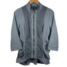 XCVI Jacket Women Size M Gray Ruched Zippered Hi Lo 3/4 sleeve Jacket Spring