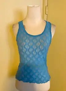 Victoria's Secret teal racer back lace tank top with lettuce trim