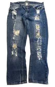 Red Rivet Distressed Patchwork Wide Leg Jeans Y2K Grunge Boho Women's‎ 7