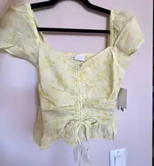 Abound Gauzy Cinch Front Top in Green Yellow Moxie Floral