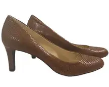 New Lauren Ralph Lauren Harper brown snakeskin effect almond toe pumps size 8