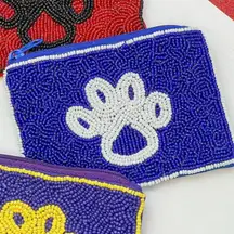 Viola Beaded Blue/White Game Day Paw Print UK Kentucky Wildcats Coin Purse/ID