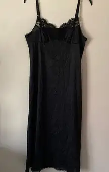 Vintage 90’s Hollywood  full lace slip dress long fitted bust Black