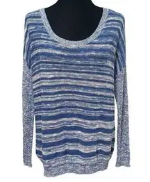 Eileen Fisher Linen Blend Sweater Blue White Stripe Small Organic Coastal