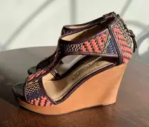 ROWEN Womens Woven Red & Blue Wedge Sandals Size 6‎ With Back Zipper Closure