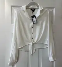 Women's White Button-Up Tie Front Top