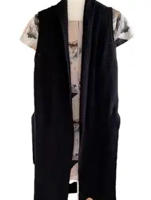 Alya Black Sleeveless Long Cardigan Sweater