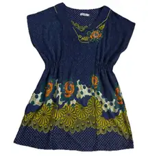 Dily Dress Medium Appliqué Polka Dot Bohemian Hippie Artsy Smocked