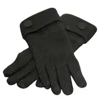 Vintage ARIS Black Knit Gloves Button Cuff Women's One Size