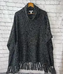 White House Black Market Women’s Sweater Poncho with Fringe Detail