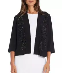 R&M Richards Black Beaded Shrug Women’s M Embellished Open Front Cardigan Jacket