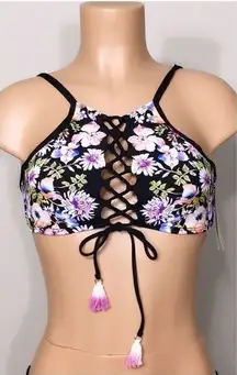 Kenneth Cole Reaction hi-neck floral bikini top.