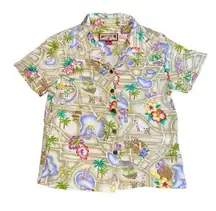 CARIBBEAN JOE button front shirt short sleeve map print Size Small