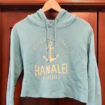 Women's Hawaii Hanalei Kauai Blue Hooded Cropped Crop Top Sweatshirt sz Small