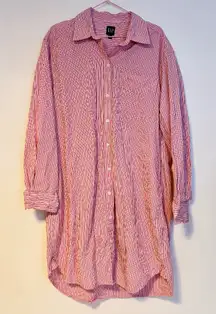 Gap Collared Button Down Oversized Shirt Dress Pink Red Stripes Womens L Tall