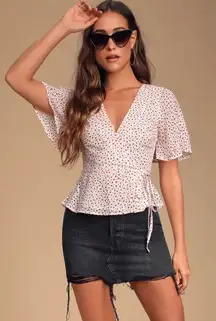 White & Red Polka Dot Wrap Top
