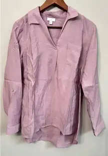 J Jill Shirt Size S Lavender Popover Blouse‎ Roll Tab Sleeve Collared Career