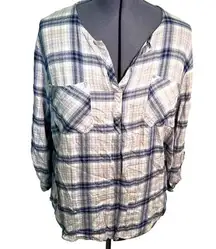 Jones New York Popover Flannel Top Gray Plaid