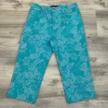 Teel & Light Blue Stretchy Capri Jeans Leaf Print Size 8P