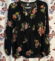 Old Navy Black Floral Print Blouse