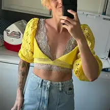 Yellow Gingham Micro Cropped Top