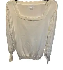 Liz Claiborne Womens Cream Scallop Neck Pullover Sweater Holiday Work Size Large