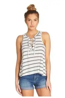 Billabong Let Loose Black & White Lace Up Tank Top L