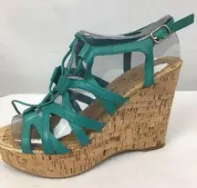 Aldo Women's Turquoise Mcconkie Strappy Caged Wedge High Heel Shoes 7.5