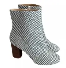 ASOS Emilia ankle boots teal white houndstooth stacked heel Size 7