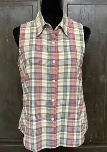 collection for her plaid sleeveless button down blouse. Size Large.