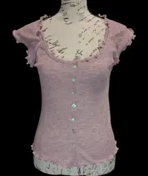 Davi‎ & Dani Pink Mineral Wash Ruffled Sleeve Blouse- Size Small