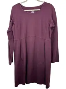 Duluth Trading Company Dark Purple Eggplant Long‎ Sleeve Midi Activewear Dress
