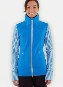 LULULEMON DAILY YOGA JACKET IN BEAMING BLUE / CLASSIC STRIPE POLAR CREAM SIZE 6