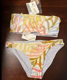 Billabong $122 Tropical Jungle Bikini Set Reversible Size Medium Strapless Top